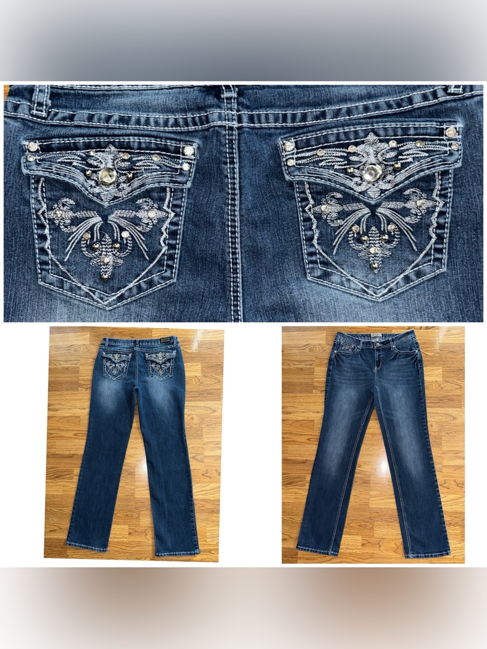 Earl Jeans Straight Leg Women's Size 10 Diamond Studded Bling Embellished Dark